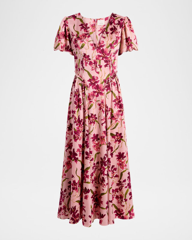 Katlin Trailing Hibiscus Midi Dress